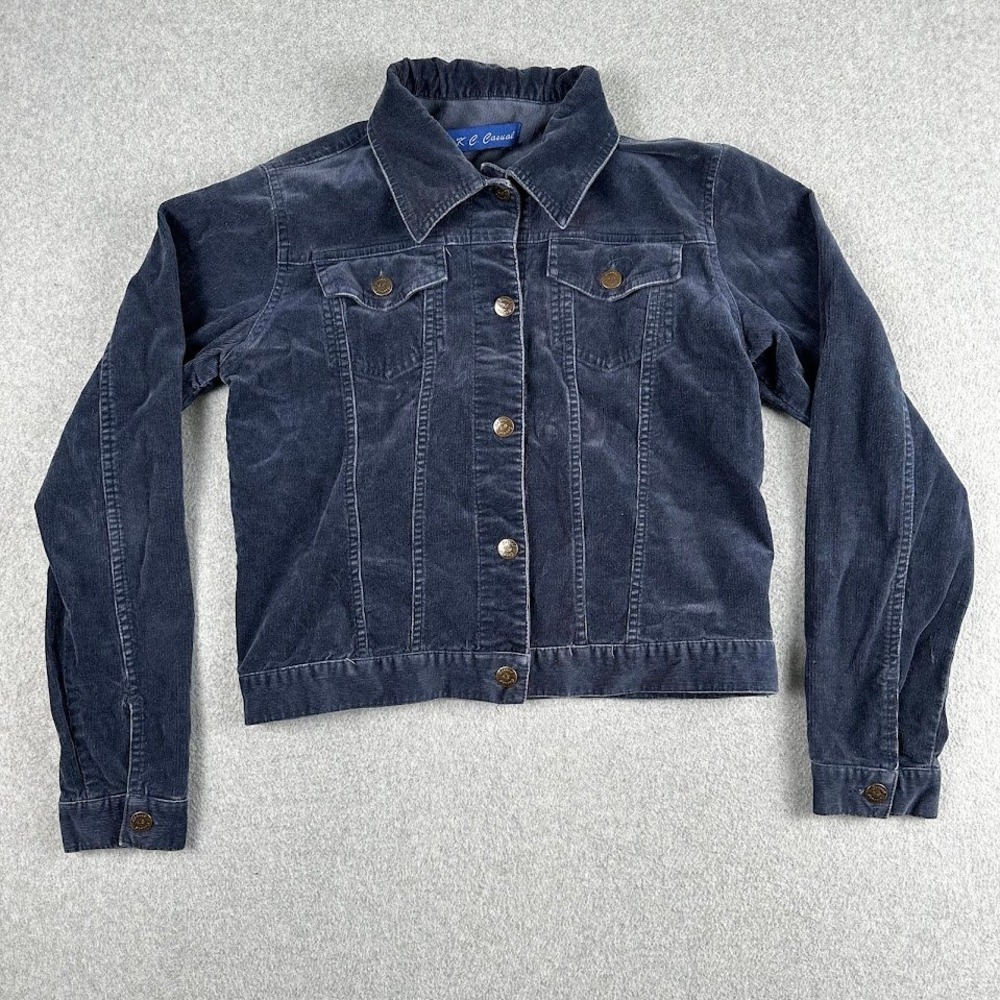 KC Casual Corduroy Jacket Blue Button Trucker Collared Long Sleeve Women's S?